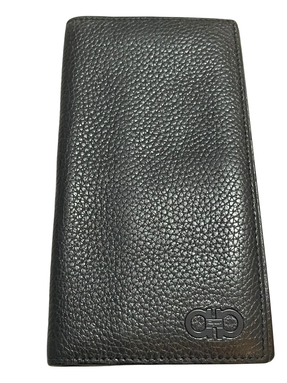 Salvatore Ferragamo Men’s Black Leather Double Gancini Long Bifold Wallet